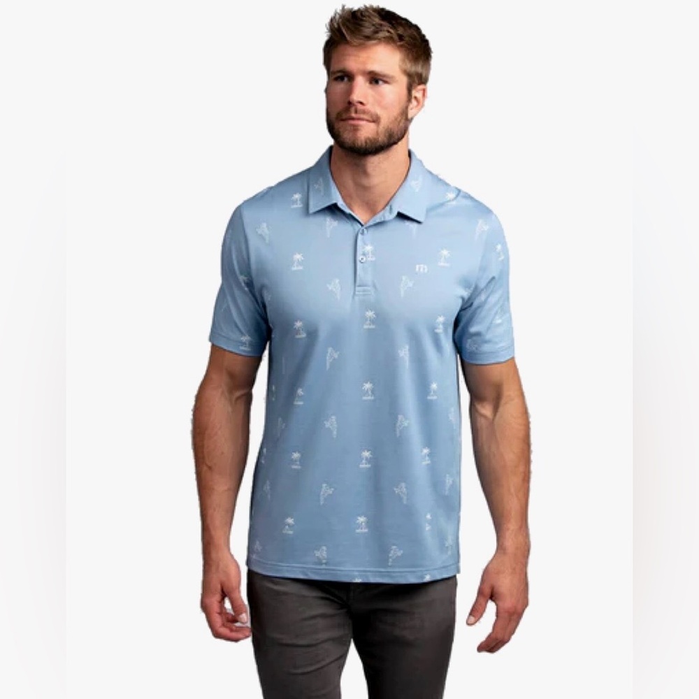 Travis Mathew Loose Screw Parrot Palm Tree Golf Polo Preppy Active Vacation